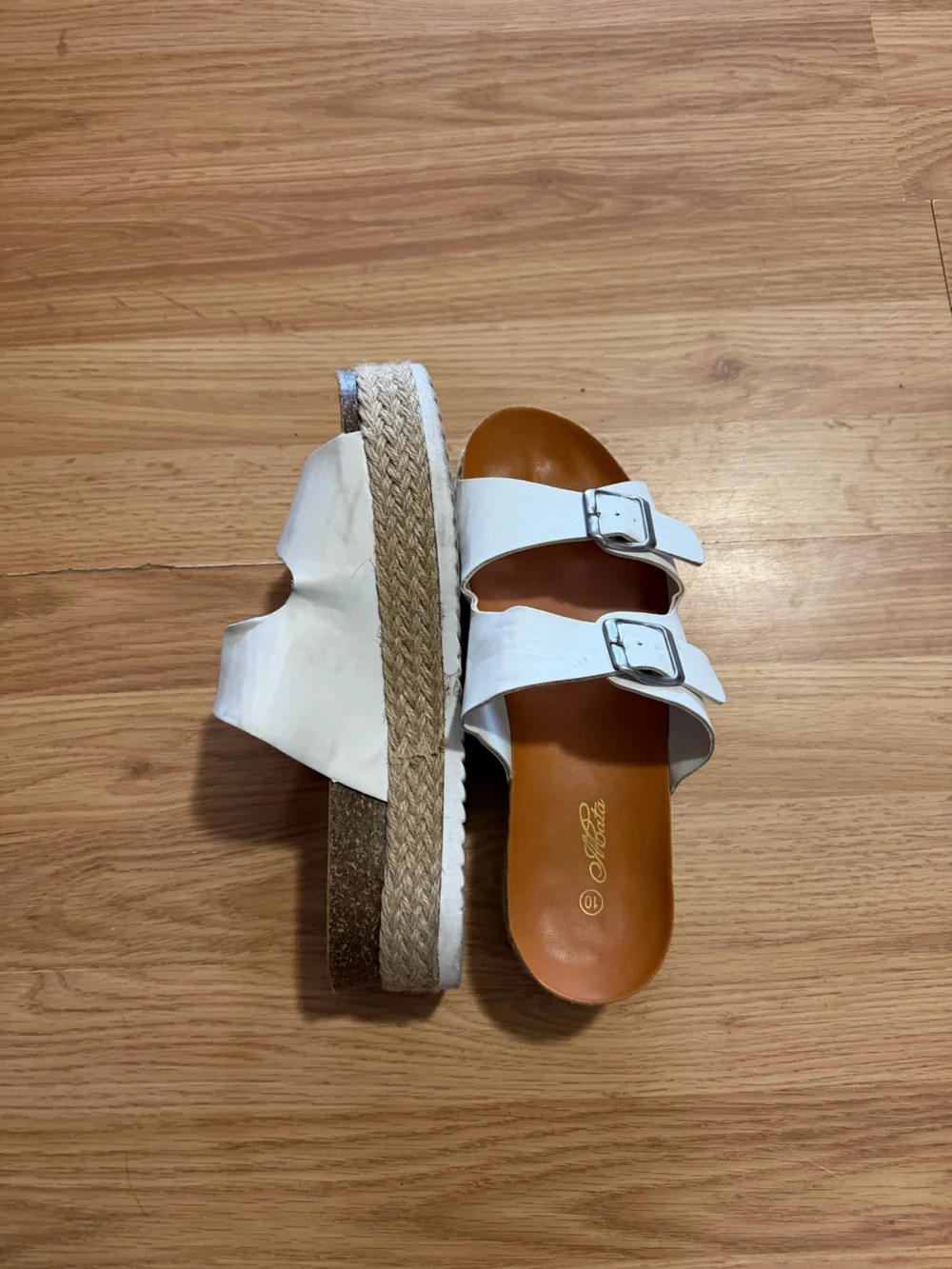 Women’s White Double-Buckle Platform Slide Sandals